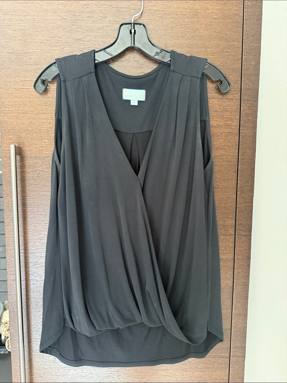 Veronica M Black Sleeveless Draped Surplice Blouse